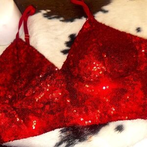 Ladies Sequin Top with Spaghetti Straps Brand New Bright Red Size S